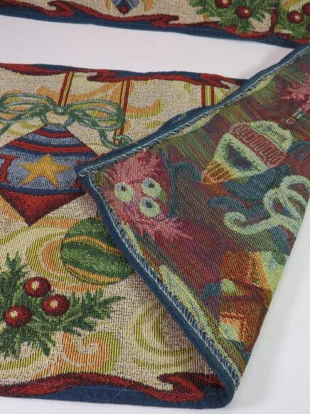 Jewel Tone Christmas Ornament Woven Tapestry (4) Placemats Holiday Cottagecore